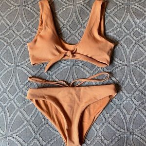 Zaful Tan Strappy Bikini Set